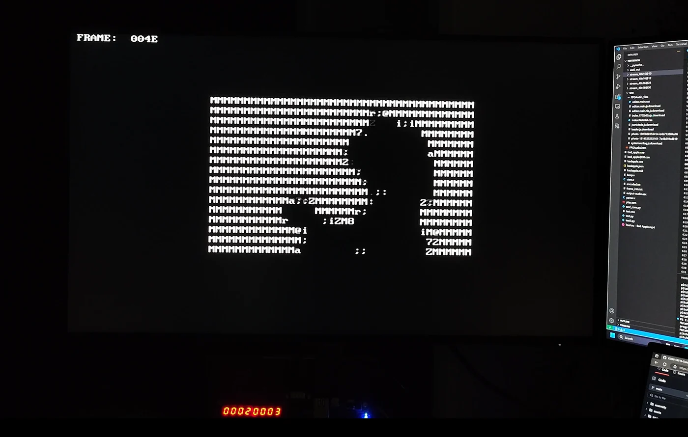 Bad Apple rendered as ASCII on a VGA display by the MIPS CPU